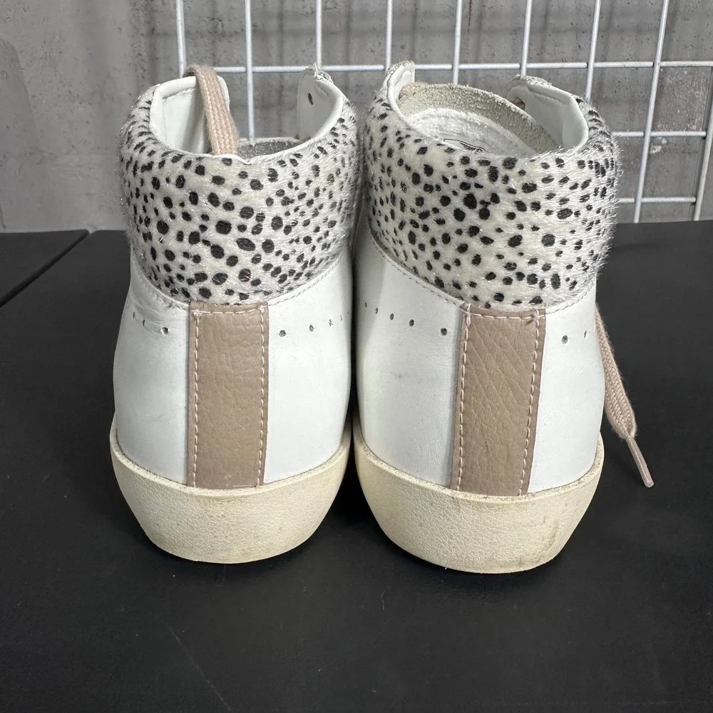 Gola Nova High Safari High-Top Leather Sneakers Women's 7 Spotted‎ White Neutral